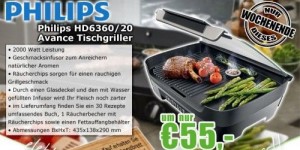 Beitragsbild des Blogbeitrags 0815.at: Philips HD6360/20 Tischgrill + Bambus-Schneidebrett für 55€