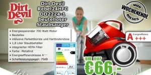 Beitragsbild des Blogbeitrags 0815.at: Dirt Devil DD2224-1 rebel24HFC Singlecyclone Staubsauger ohne Beutel für 66€