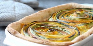 Beitragsbild des Blogbeitrags Vegane Quiche mit Zucchiniwirbel 