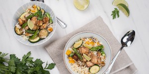 Beitragsbild des Blogbeitrags Marinierter Tofu mit Frühlingsgemüse und Basmati Reis