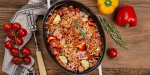 Beitragsbild des Blogbeitrags Chili Nudelauflauf mit Gemüse & Ricotta