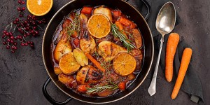 Beitragsbild des Blogbeitrags One Pot Orangenhuhn mit Gemüse