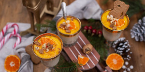 Beitragsbild des Blogbeitrags Lebkuchen Panna Cotta mit Schuss und Mandarinencreme