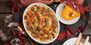 Beitragsbild des Blogbeitrags Kürbis Süßkartoffel Gratin