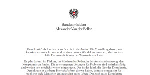 Beitragsbild des Blogbeitrags Grußbotschaft Bundespräsident Van der Bellen zur Veranstaltungsserie “Zukunft der Demokratie” 