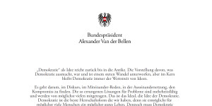 Beitragsbild des Blogbeitrags Grußbotschaft Bundespräsident Van der Bellen zur Veranstaltungsserie “Zukunft der Demokratie”