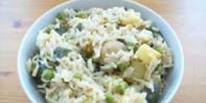 Beitragsbild des Blogbeitrags Vegane Kartoffelpfanne mit Kokosreis - Thailand (für 2 Personen)