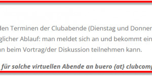 Beitragsbild des Blogbeitrags Corona – ClubComputer – Clubabende – Online