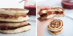 Beitragsbild des Blogbeitrags Vegan PBJ Pancake Sandwiches