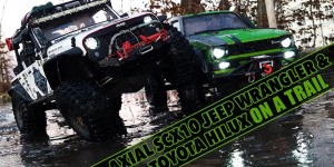 Beitragsbild des Blogbeitrags Axial SCX10 Jeep Wrangler & Toyota Hilux on a Trail