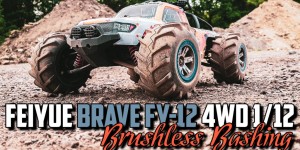 Beitragsbild des Blogbeitrags Feiyue Brave FY-12 4WD – Brushless Bashing (stock shocks)