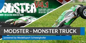 Beitragsbild des Blogbeitrags MODSTER V4.1 Brushless Monster Truck – Unboxing & Testfahrt 