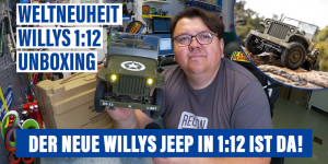 Beitragsbild des Blogbeitrags Klein & genial: RocHobby 1941 MB Scaler 1:12 RTR – Jeep Willys | Unboxingvideo