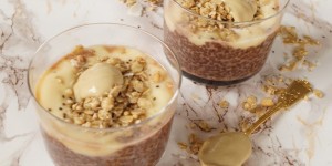 Beitragsbild des Blogbeitrags Schokoladen-Chiapudding mit Mango-Bananencreme und Cashewmus 