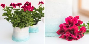 Beitragsbild des Blogbeitrags DIY Blumentöpfe aus Fimo Air mit Watercolor-Effekt & Pelargonien