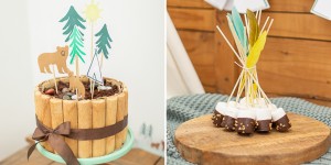 Beitragsbild des Blogbeitrags Super easy Geburtstagstorte mit Baumrindenoptik und Marshmallow-Tipis 