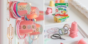 Beitragsbild des Blogbeitrags Sonntagsfrückstück & DIY Aufbewahrung für Haar-Accessoires mit Bio FruchtZwerge-Bechern