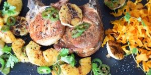 Beitragsbild des Blogbeitrags Schweinskotelett mit Süßkartoffel Frites