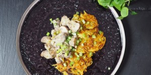 Beitragsbild des Blogbeitrags Champignons in Frischkäse-Sauce mit Kartoffel-Rösti