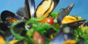 Beitragsbild des Blogbeitrags Miesmuscheln mit Wakame-Algen, Tomaten und Zucchini
