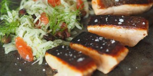 Beitragsbild des Blogbeitrags Lachsschnitten mit Fenchel-Grapefruitsalat