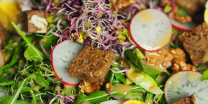 Beitragsbild des Blogbeitrags Karotten-Sanddorn-Suppe und scharfer Sprossen-Salat