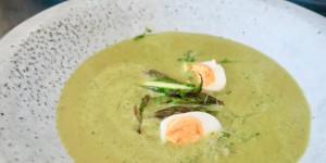 Beitragsbild des Blogbeitrags Grüne Spargelcremesuppe mit Kresse