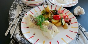 Beitragsbild des Blogbeitrags Kabeljau Loins mit Ofen-Erdäpfel-Gemüse