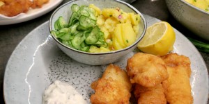 Beitragsbild des Blogbeitrags Kabeljau in Bierteig mit Erdäpfel-Gurkensalat