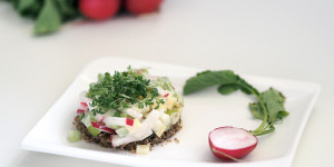 Beitragsbild des Blogbeitrags Radieschen Salat mit Kresse auf Vollkornbrot