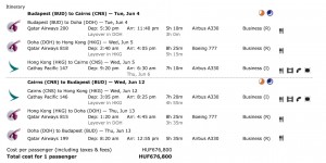 Beitragsbild des Blogbeitrags DEAL: Qatar / Cathay Pacific Business Budapest – Cairns (Return): 2100 Euro