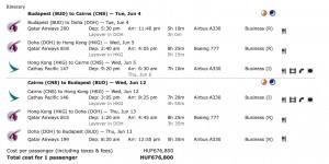 Beitragsbild des Blogbeitrags DEAL: Qatar / Cathay Pacific Business Budapest – Cairns (Return): 2100 Euro 