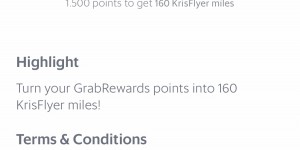 Beitragsbild des Blogbeitrags Grab Punkte nicht verfallen lassen! 1500 GrabRewards Punkte = 160 Singapore KrisFlyer Meilen
