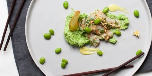 Beitragsbild des Blogbeitrags Wasabi Kochkurs: Saibling auf Edamame-Creme