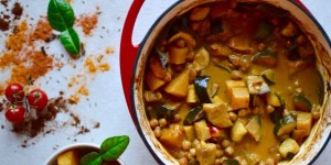 Beitragsbild des Blogbeitrags Kürbis Curry mit Auberginen und Kichererbsen