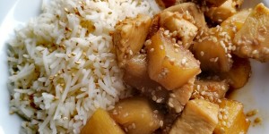 Beitragsbild des Blogbeitrags Henderl süß sauer mit Basmatireis