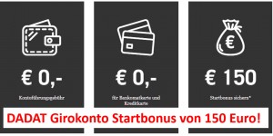 Beitragsbild des Blogbeitrags DADAT erhöht Konto Startbonus auf 150 Euro!