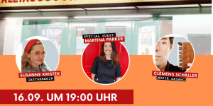 Beitragsbild des Blogbeitrags Lesebühne am 16.9. mit Martina Parker 