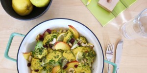 Beitragsbild des Blogbeitrags Bio-Mittagspause: In Curry Hummus gebackener Brokkoli mit Nektarinen 