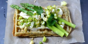 Beitragsbild des Blogbeitrags Kräuterwaffeln mit Brie & Spargel-Stangensellerie-Salat