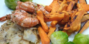 Beitragsbild des Blogbeitrags rotbarsch, garnelen und süßkartoffeln