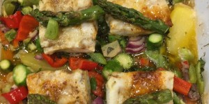 Beitragsbild des Blogbeitrags dorschfilet auf ofengemüse