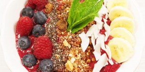 Beitragsbild des Blogbeitrags Beeren Smoothie-Bowl Beeren – Nüsschen und Flöckchen zum Paleo-Frühstück