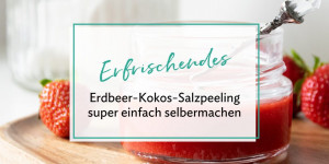 Beitragsbild des Blogbeitrags Erfrischendes Erdbeer-Kokos-Salzpeeling ganz einfach selbermachen 