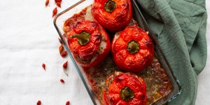 Beitragsbild des Blogbeitrags Gefüllte Paprika mit veganer Füllung oder mit Hack-Füllung