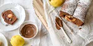 Beitragsbild des Blogbeitrags Quitte küsst Schokolade | saftiger Quittenkuchen 