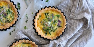Beitragsbild des Blogbeitrags Mini Quiche mit Radieschen Blättern und Zwiebel | #wirliebensaisonal