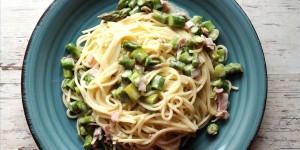 Beitragsbild des Blogbeitrags Spaghetti Spargel Carbonara 