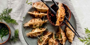 Beitragsbild des Blogbeitrags Asiatische Geflügel Potstickers mit Soja-Honig-Chilisauce