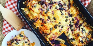 Beitragsbild des Blogbeitrags Kürbis-Rotkraut Lasagne 